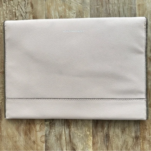 REBECCA MINKOFF Barely Pink Leo Envelope Clutch Zipper Trim Designer READ - Picture 7 of 7